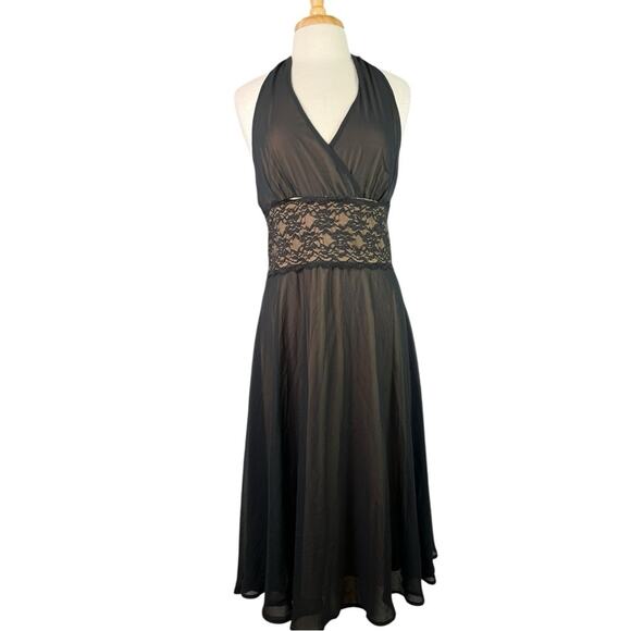 Vintage Y2K Whimsigoth Halter Dress Womens 12 Black Semi Sheer Fairy Grunge - Picture 1 of 11